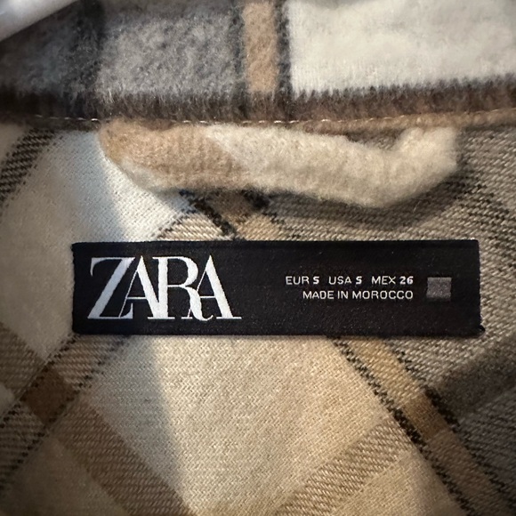 Zara Wool-Blend Beige & Brown Plaid Oversized Wool Blend Shacket - Picture 3 of 4